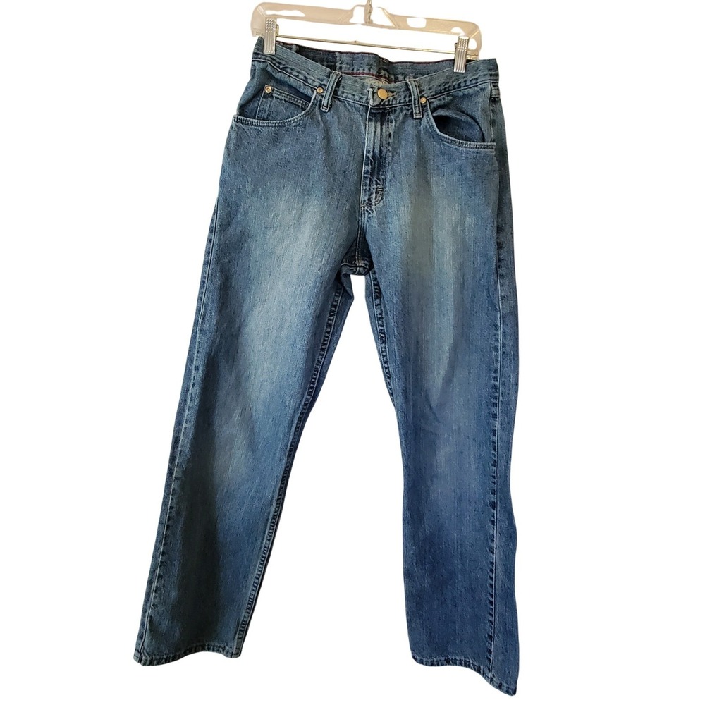 Wrangler Jeans Co Mens 32x34 Straight Leg Blue Denim Jeans G97LWFB Medium Wash